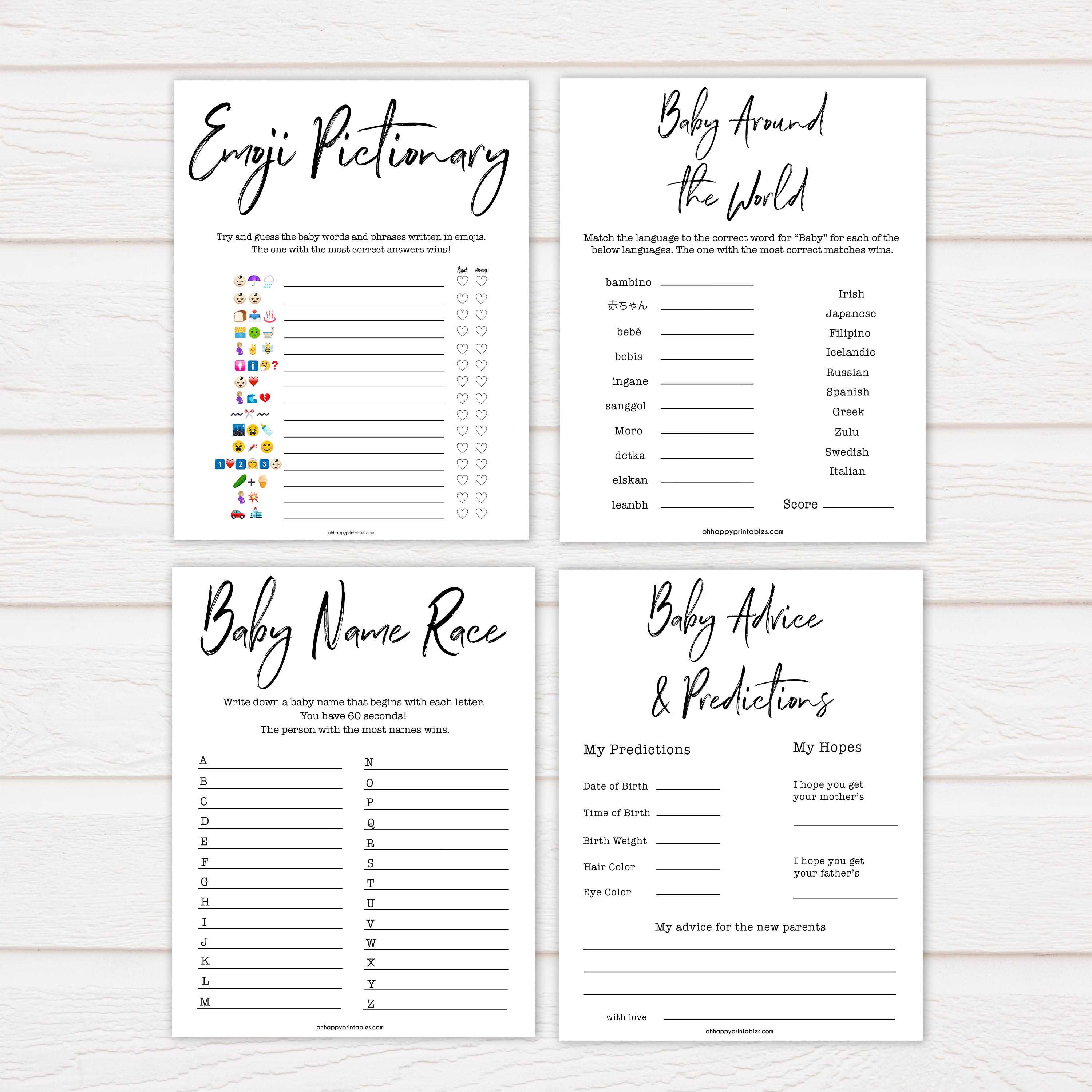 10 white gender neutral baby shower games, printable baby games, porn or labor, baby bump or beer belly, fun baby games, popular baby games