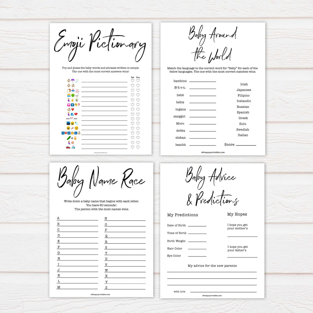 10 white gender neutral baby shower games, printable baby games, porn or labor, baby bump or beer belly, fun baby games, popular baby games