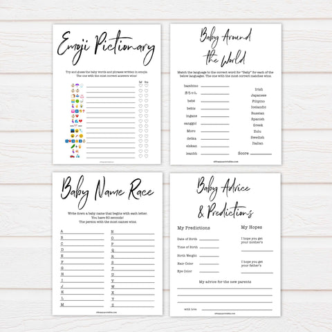 10 white gender neutral baby shower games, printable baby games, porn or labor, baby bump or beer belly, fun baby games, popular baby games