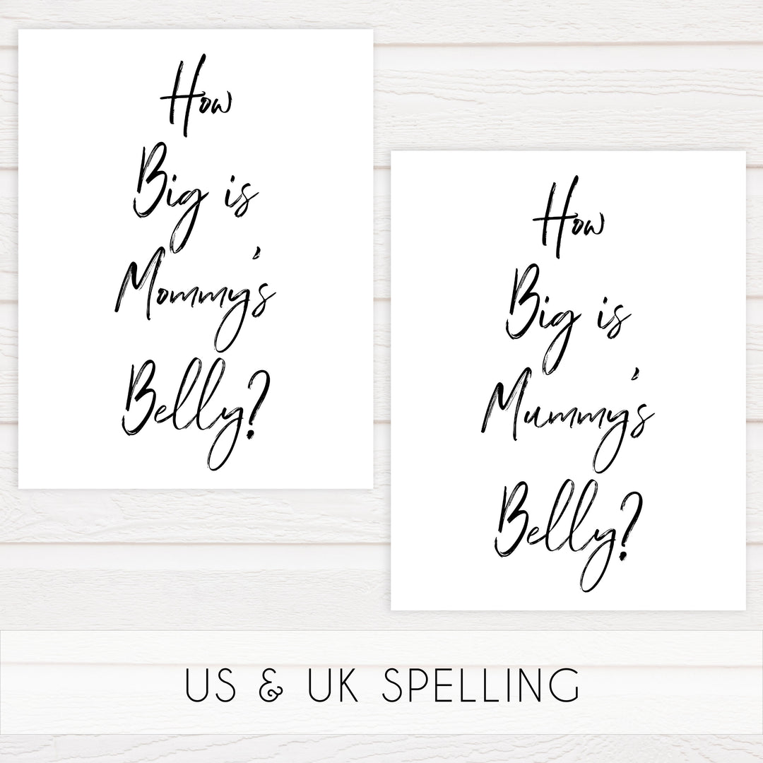 White Gender Neutral How Big Is Mommy's Belly, Mommys Belly Game, Baby Shower Games, Baby Games, White Guess Mommys Belly, Baby Games, fun baby games, popular baby games