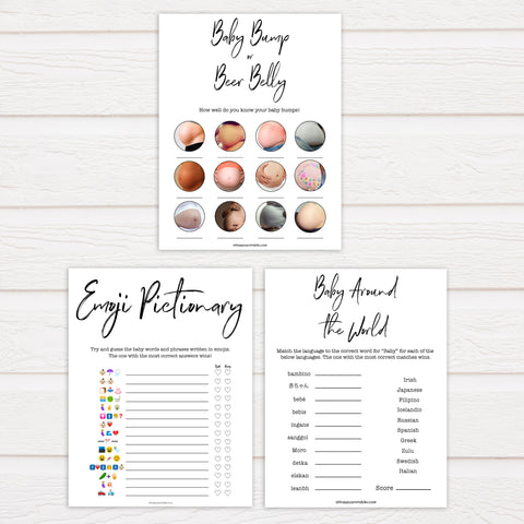 7 baby shower games, printable baby games, gender neutral baby shower games, white printable baby shower games, popular baby games, fun baby games