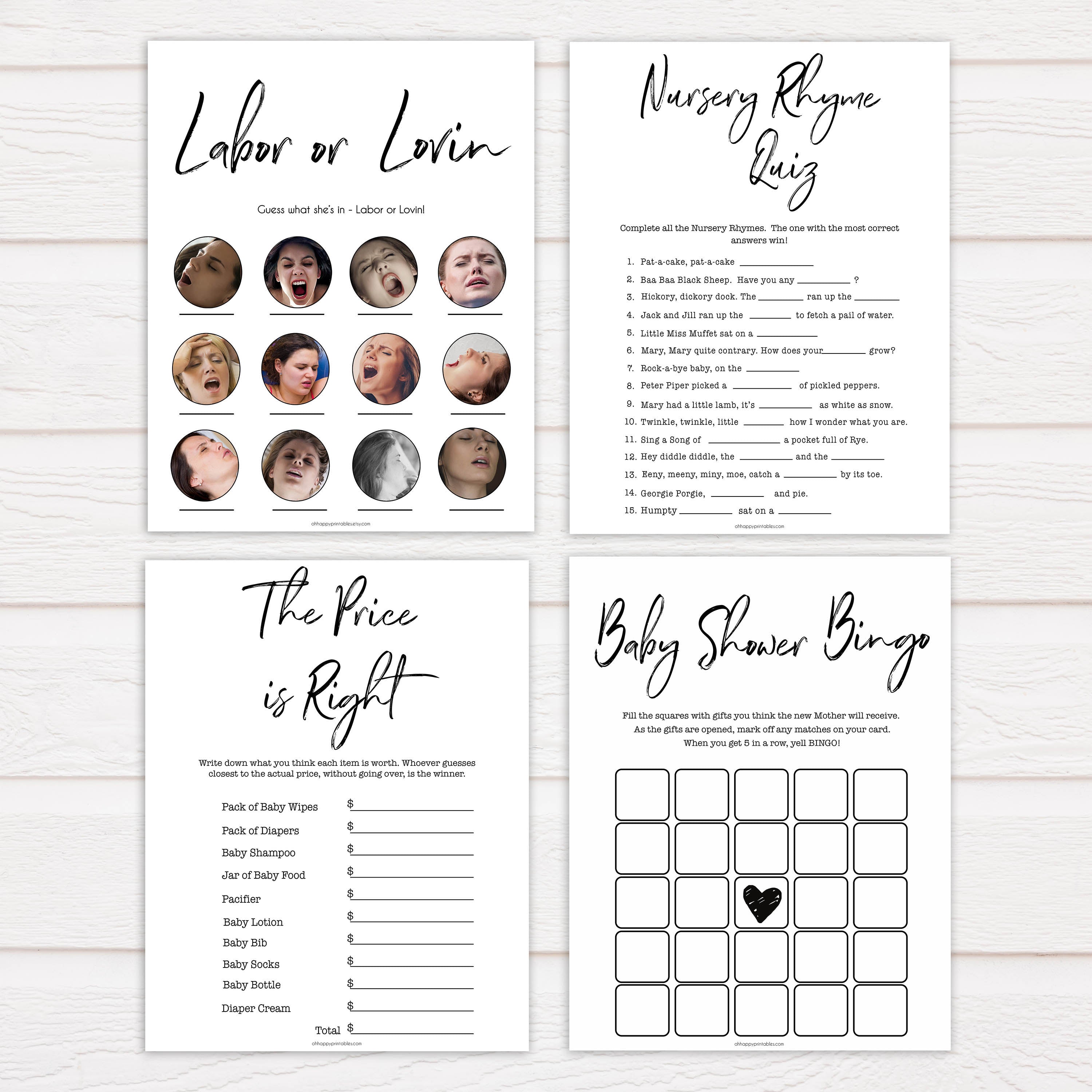 7 baby shower games, printable baby games, gender neutral baby shower games, white printable baby shower games, popular baby games, fun baby games