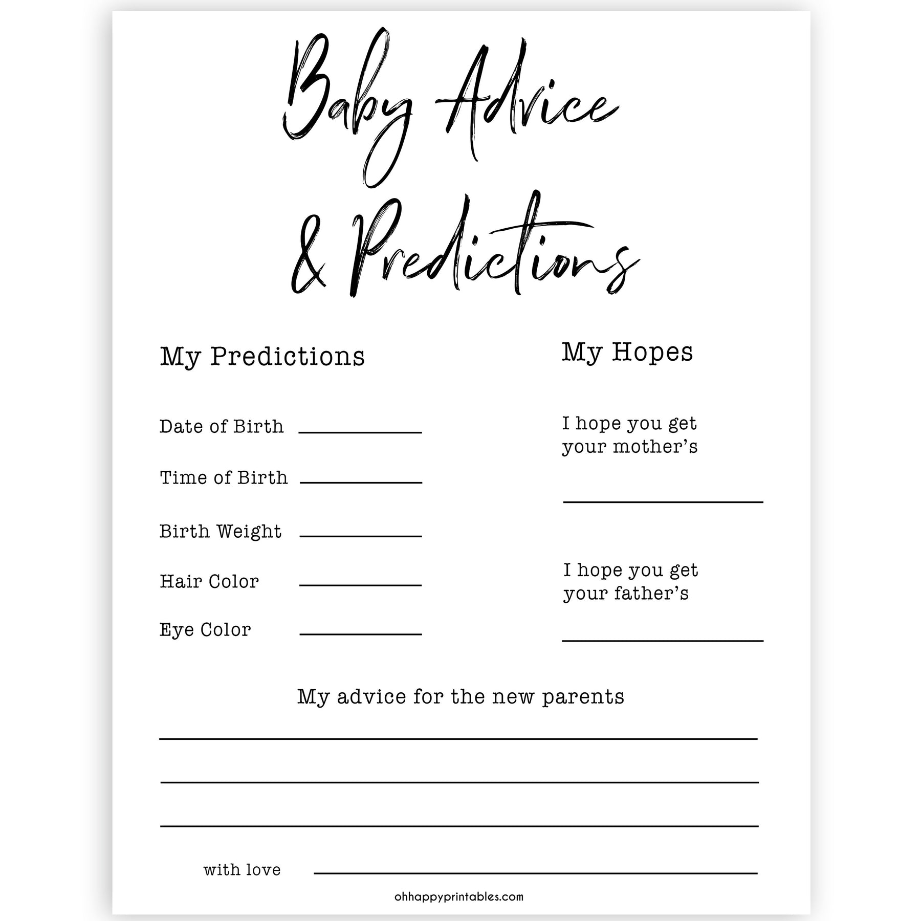 Whaline 50 Sheets Baby Shower Prediction & Advice Cards - 5x7 Inch White Cards For Party Games & Wishes