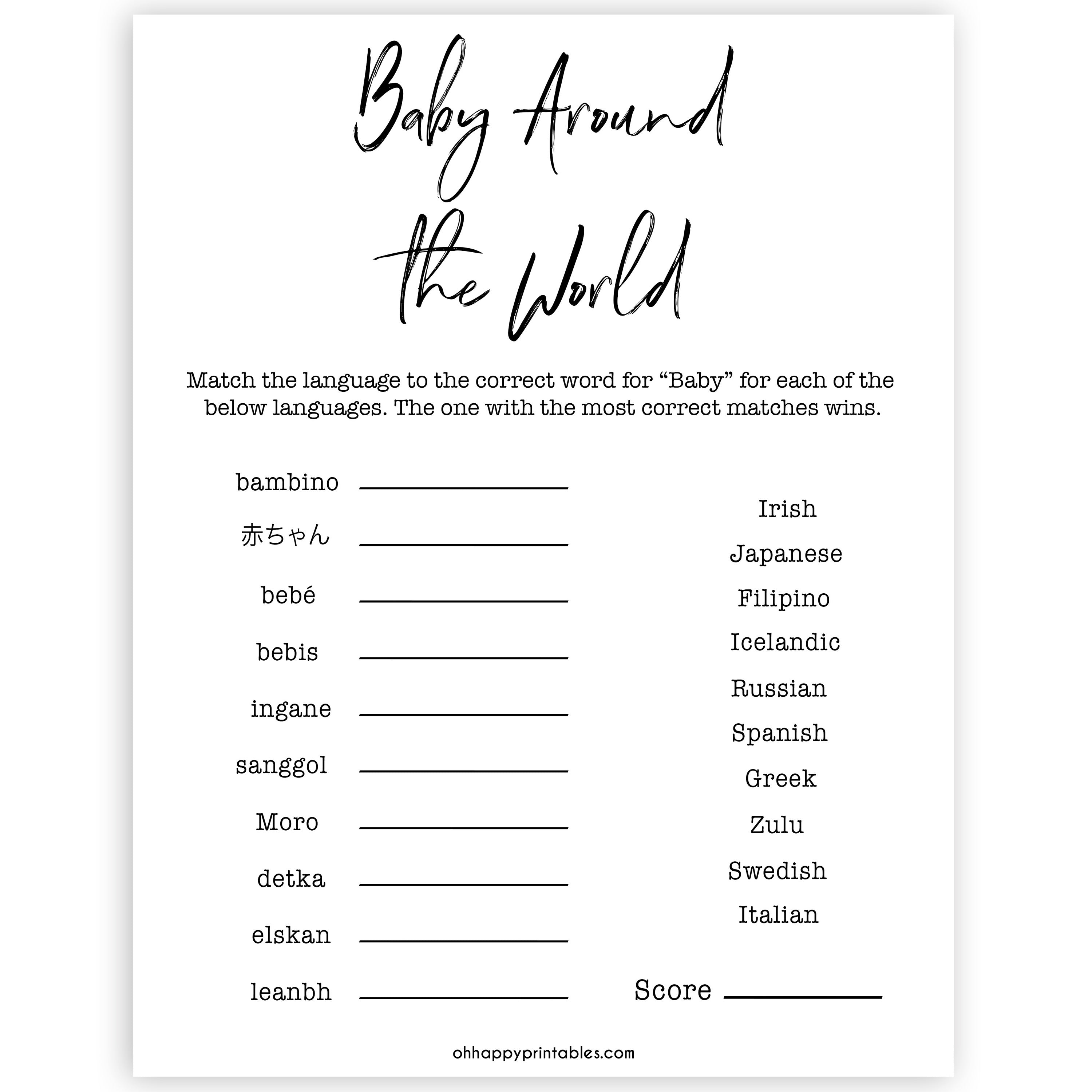 gender neutral baby shower games, baby around the world game, baby games, printable baby shower, popular baby games, fun baby games, baby shower games