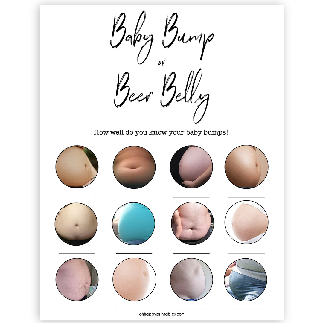 gender neutral baby shower games, baby bump or beer belly baby games, printable baby shower, popular baby games, fun baby games, baby shower games