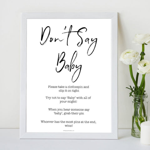 White Gender Neutral Don't Say Baby, Don't Say Baby Sign, White Don't Say Baby Game, Baby Shower Games, Dont Say Game, White Baby Shower