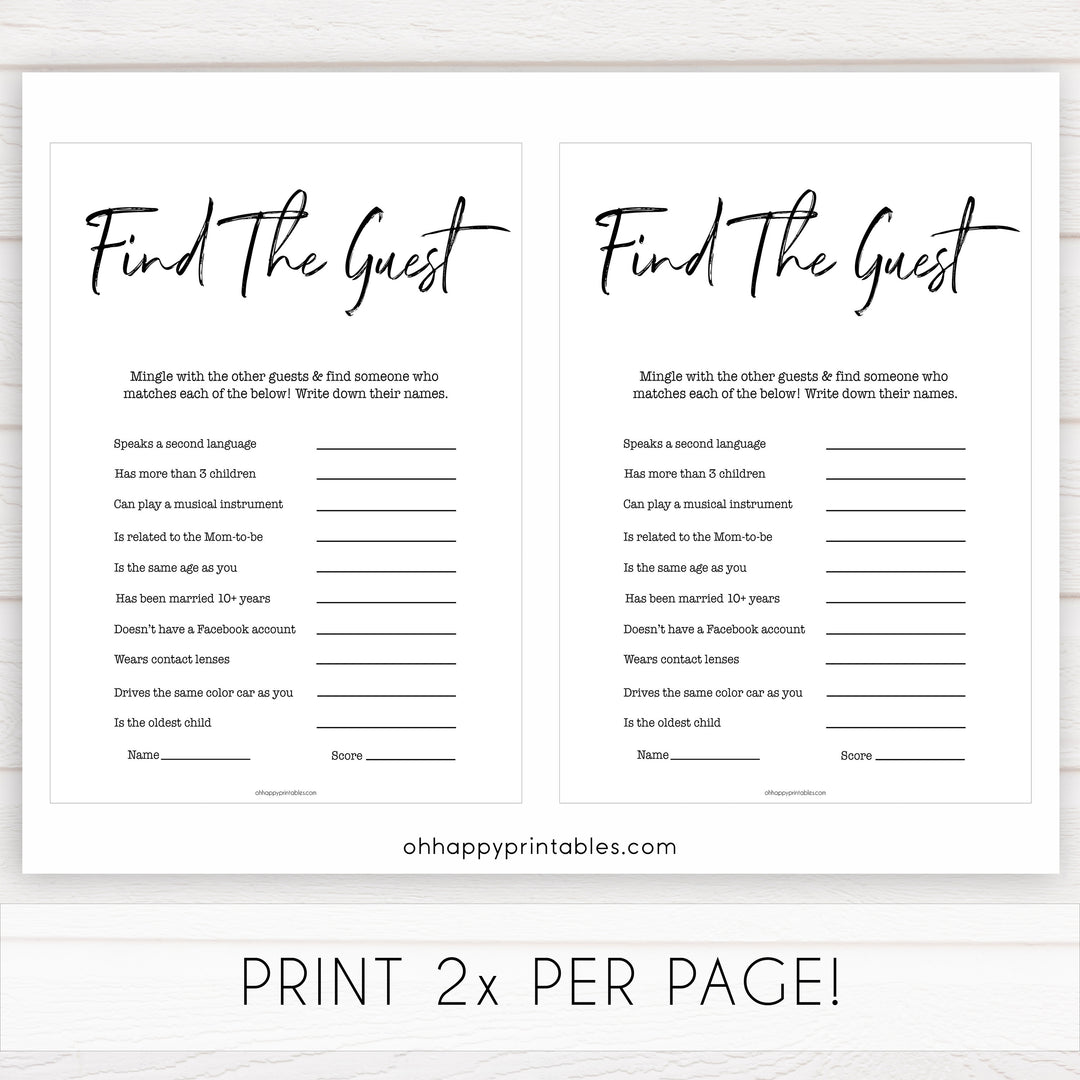 gender neutral baby shower games, baby find the guest baby games, printable baby shower, popular baby games, fun baby games, baby shower games