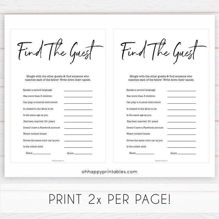 gender neutral baby shower games, baby find the guest baby games, printable baby shower, popular baby games, fun baby games, baby shower games