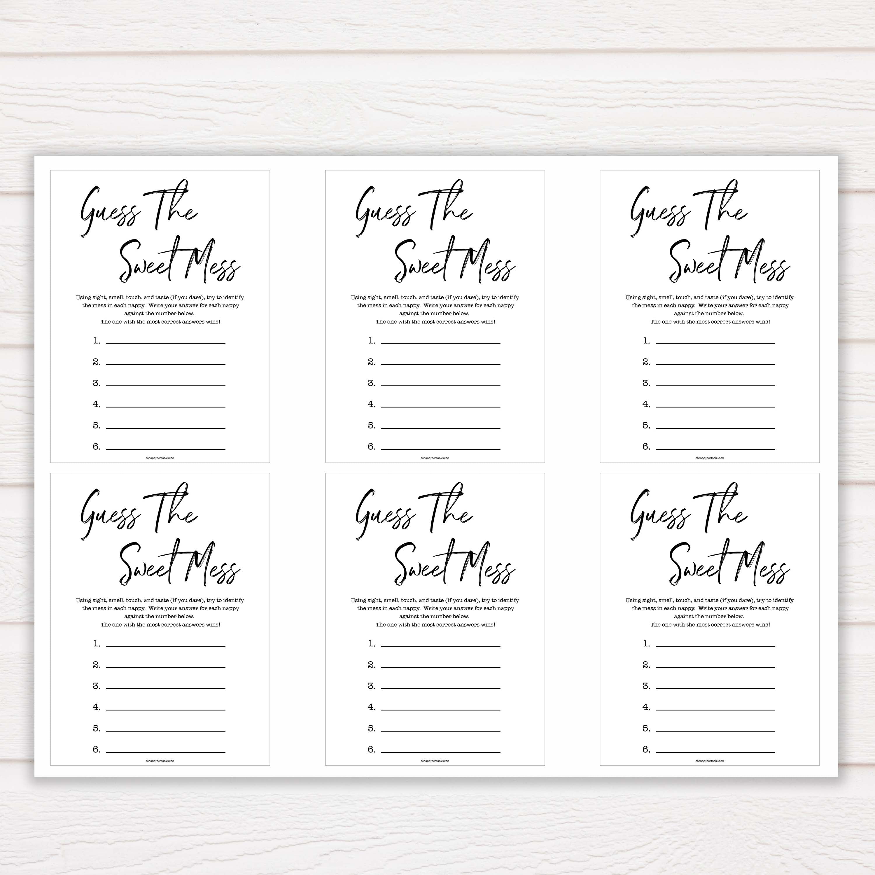Guess the sweet 2025 mess free printable