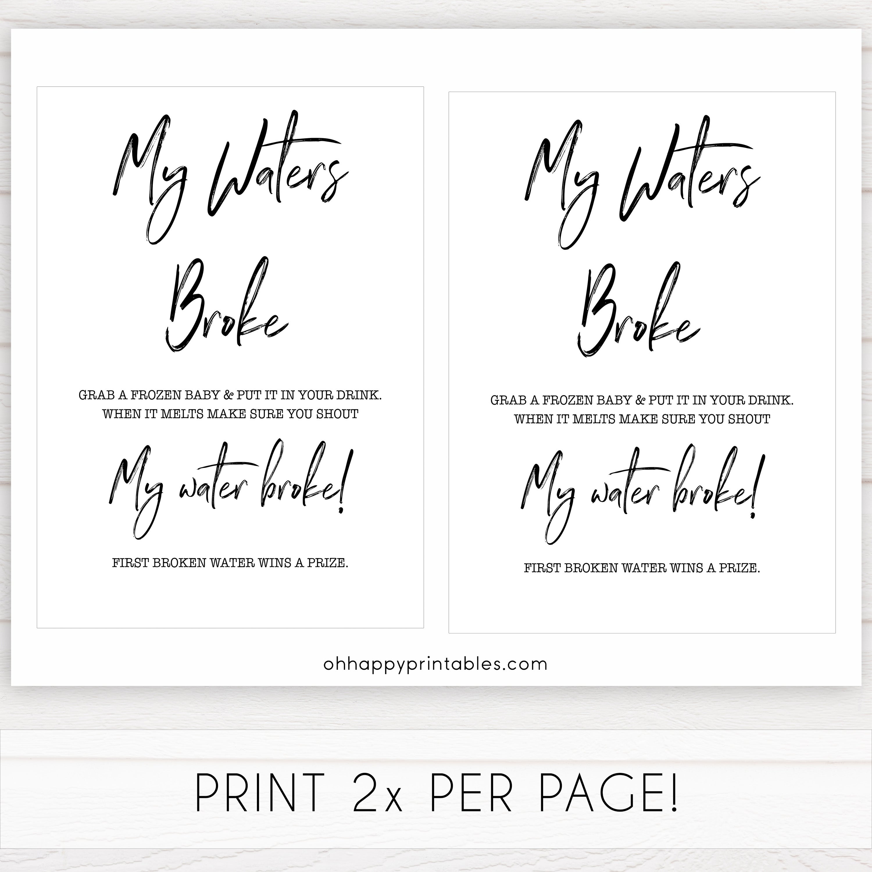 White Gender Neutral Waters Broke Game, Printable Baby Shower Games, Waters Broke Baby Game, My Waters Broke Game, Baby Shower Games, fun baby games, popular baby games
