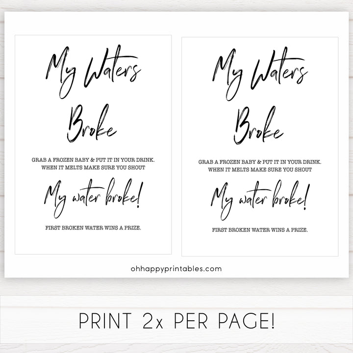 White Gender Neutral Waters Broke Game, Printable Baby Shower Games, Waters Broke Baby Game, My Waters Broke Game, Baby Shower Games, fun baby games, popular baby games