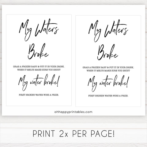White Gender Neutral Waters Broke Game, Printable Baby Shower Games, Waters Broke Baby Game, My Waters Broke Game, Baby Shower Games, fun baby games, popular baby games
