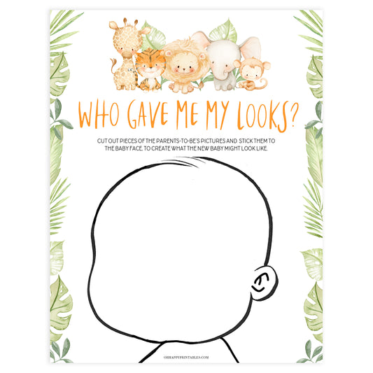 who gave me my looks game, Printable baby shower games, safari animals baby games, baby shower games, fun baby shower ideas, top baby shower ideas, safari animals baby shower, baby shower games, fun baby shower ideas