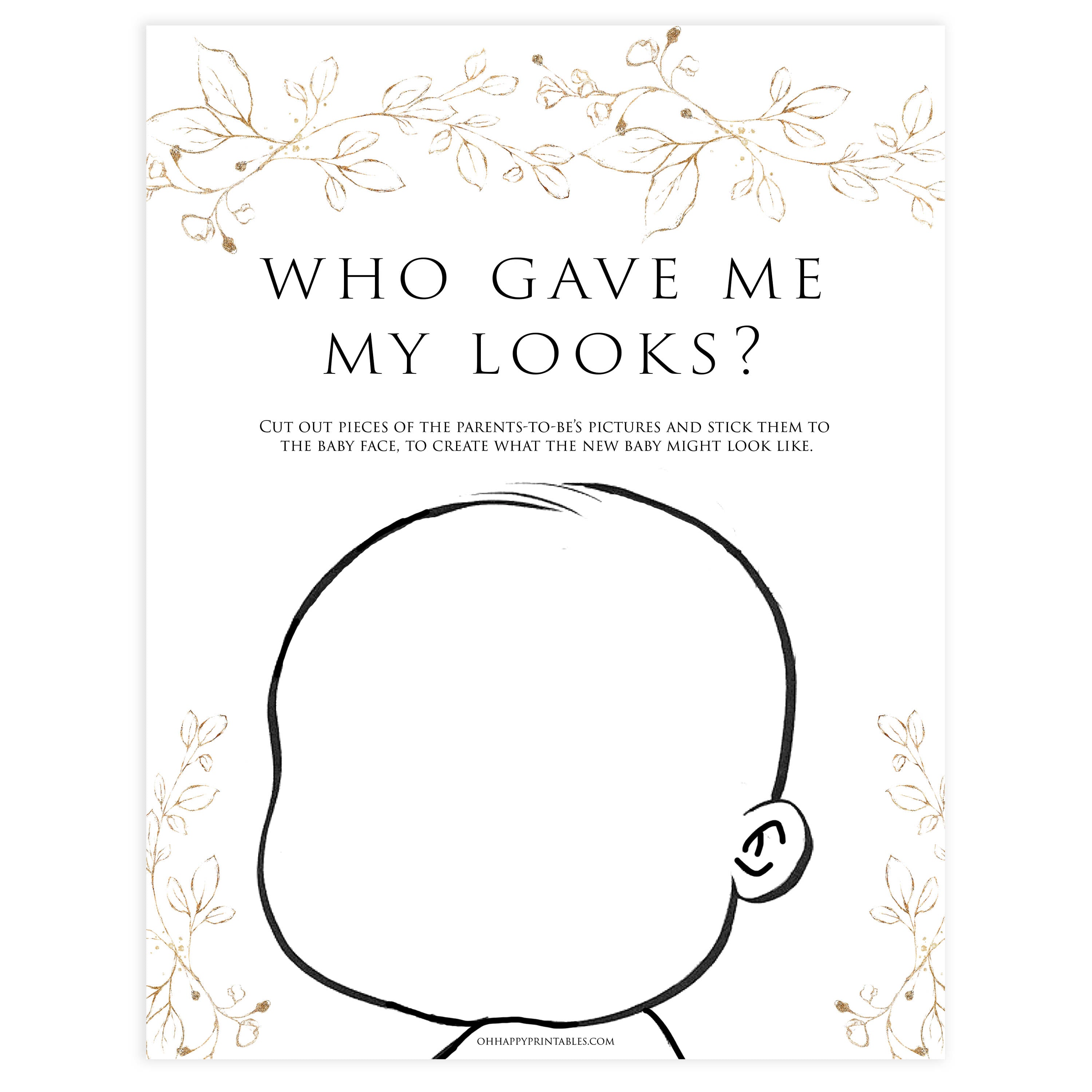 who gave me my looks baby game, Printable baby shower games, gold leaf baby games, baby shower games, fun baby shower ideas, top baby shower ideas, gold leaf baby shower, baby shower games, fun gold leaf baby shower ideas
