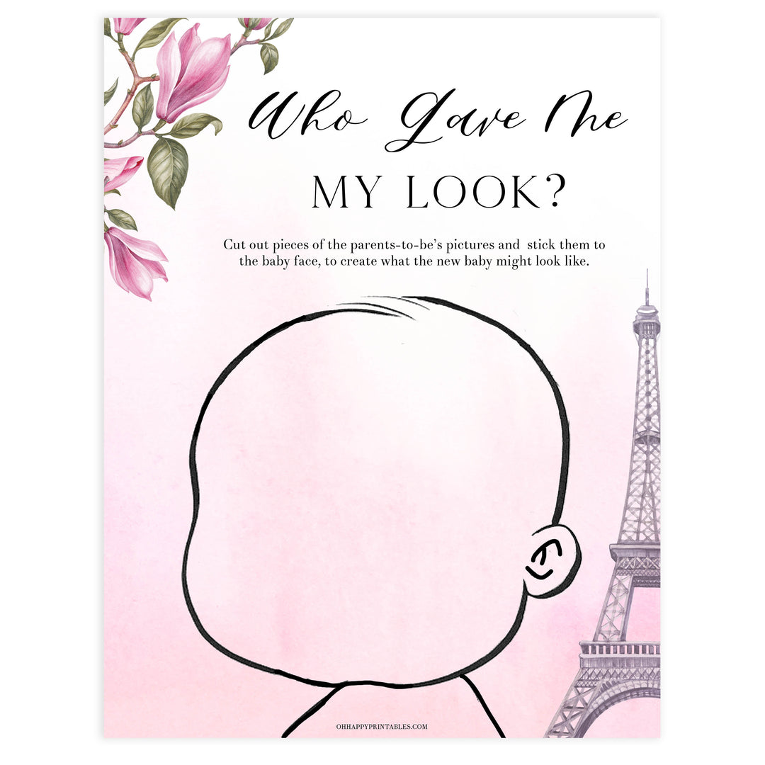 who gave me my looks game, Paris baby shower games, printable baby shower games, Parisian baby shower games, fun baby shower games