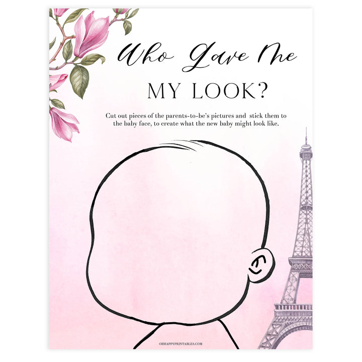 who gave me my looks game, Paris baby shower games, printable baby shower games, Parisian baby shower games, fun baby shower games