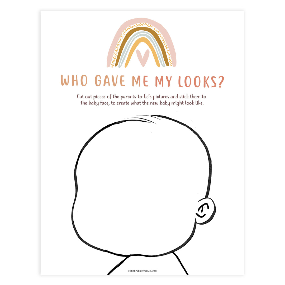 who gave me my looks baby game, Printable baby shower games, boho rainbow baby games, baby shower games, fun baby shower ideas, top baby shower ideas, boho rainbow baby shower, baby shower games, fun boho rainbow baby shower ideas