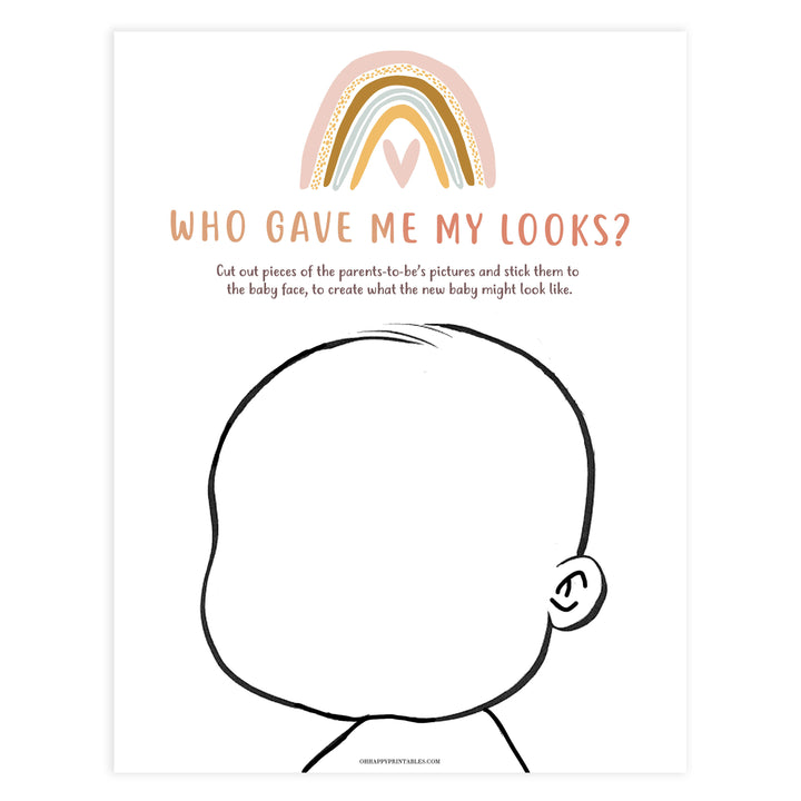 who gave me my looks baby game, Printable baby shower games, boho rainbow baby games, baby shower games, fun baby shower ideas, top baby shower ideas, boho rainbow baby shower, baby shower games, fun boho rainbow baby shower ideas