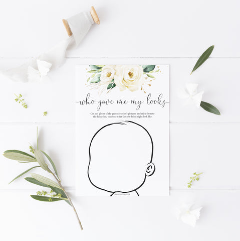 who gave me my looks game, Printable baby shower games, shite floral baby games, baby shower games, fun baby shower ideas, top baby shower ideas, floral baby shower, baby shower games, fun floral baby shower ideas
