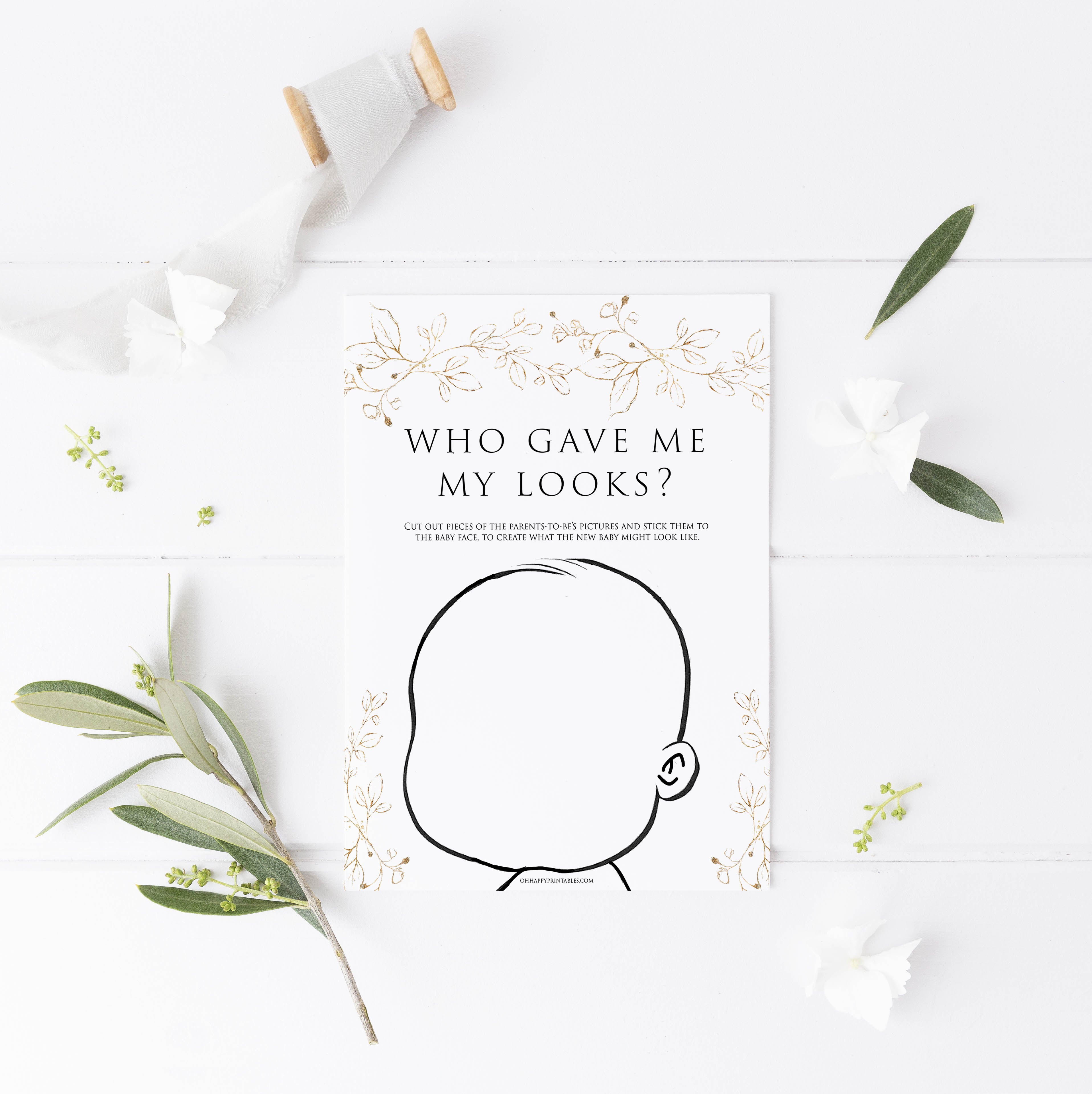 who gave me my looks baby game, Printable baby shower games, gold leaf baby games, baby shower games, fun baby shower ideas, top baby shower ideas, gold leaf baby shower, baby shower games, fun gold leaf baby shower ideas