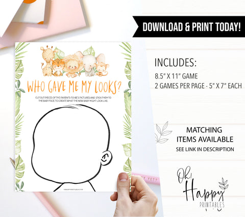 who gave me my looks game, Printable baby shower games, safari animals baby games, baby shower games, fun baby shower ideas, top baby shower ideas, safari animals baby shower, baby shower games, fun baby shower ideas