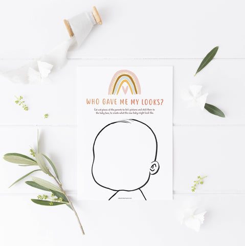 who gave me my looks baby game, Printable baby shower games, boho rainbow baby games, baby shower games, fun baby shower ideas, top baby shower ideas, boho rainbow baby shower, baby shower games, fun boho rainbow baby shower ideas