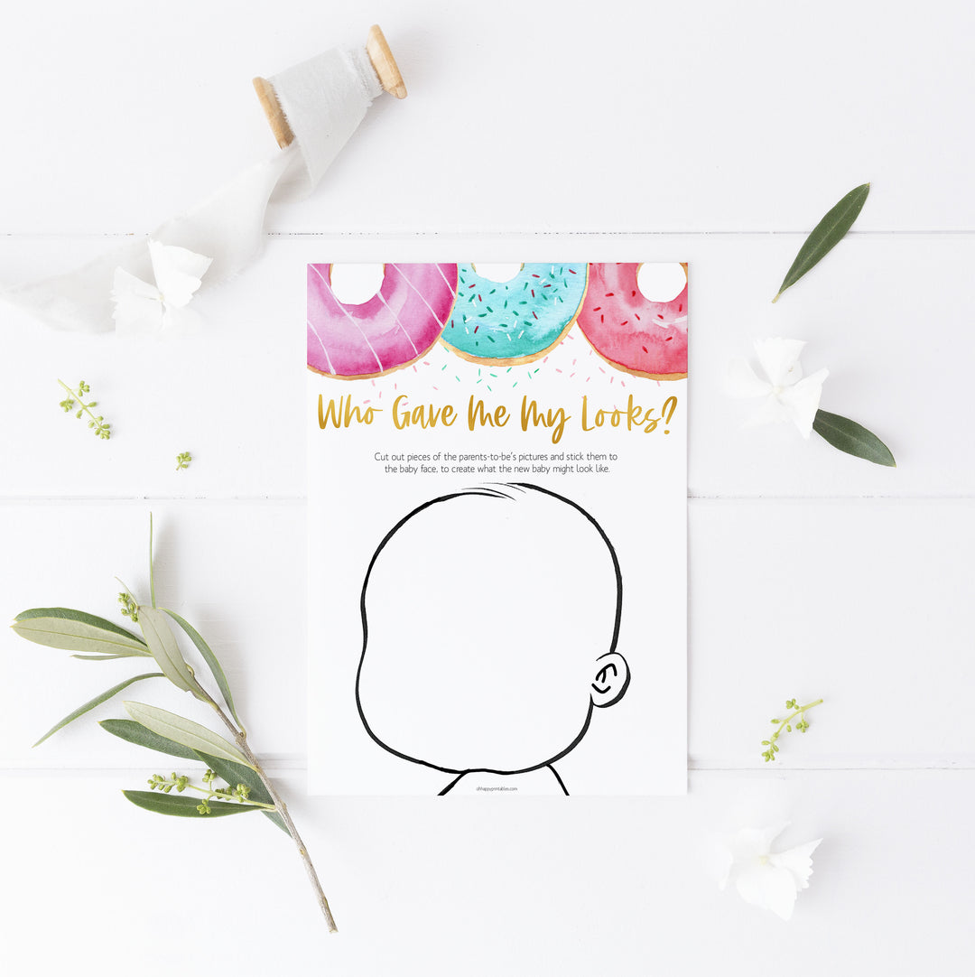 who gave me my looks game, Printable baby shower games, donut baby games, baby shower games, fun baby shower ideas, top baby shower ideas, donut sprinkles baby shower, baby shower games, fun donut baby shower ideas