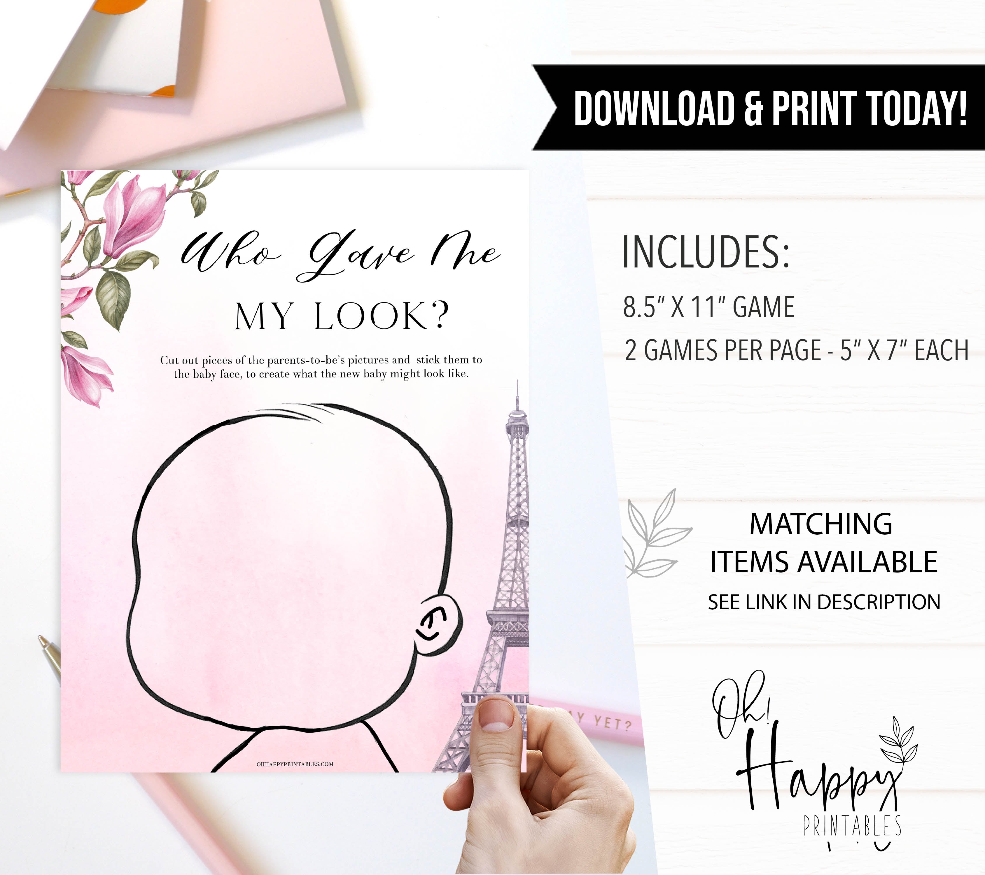 who gave me my looks game, Paris baby shower games, printable baby shower games, Parisian baby shower games, fun baby shower games
