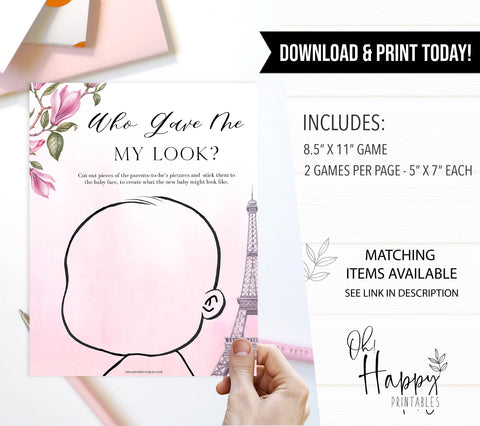 who gave me my looks game, Paris baby shower games, printable baby shower games, Parisian baby shower games, fun baby shower games