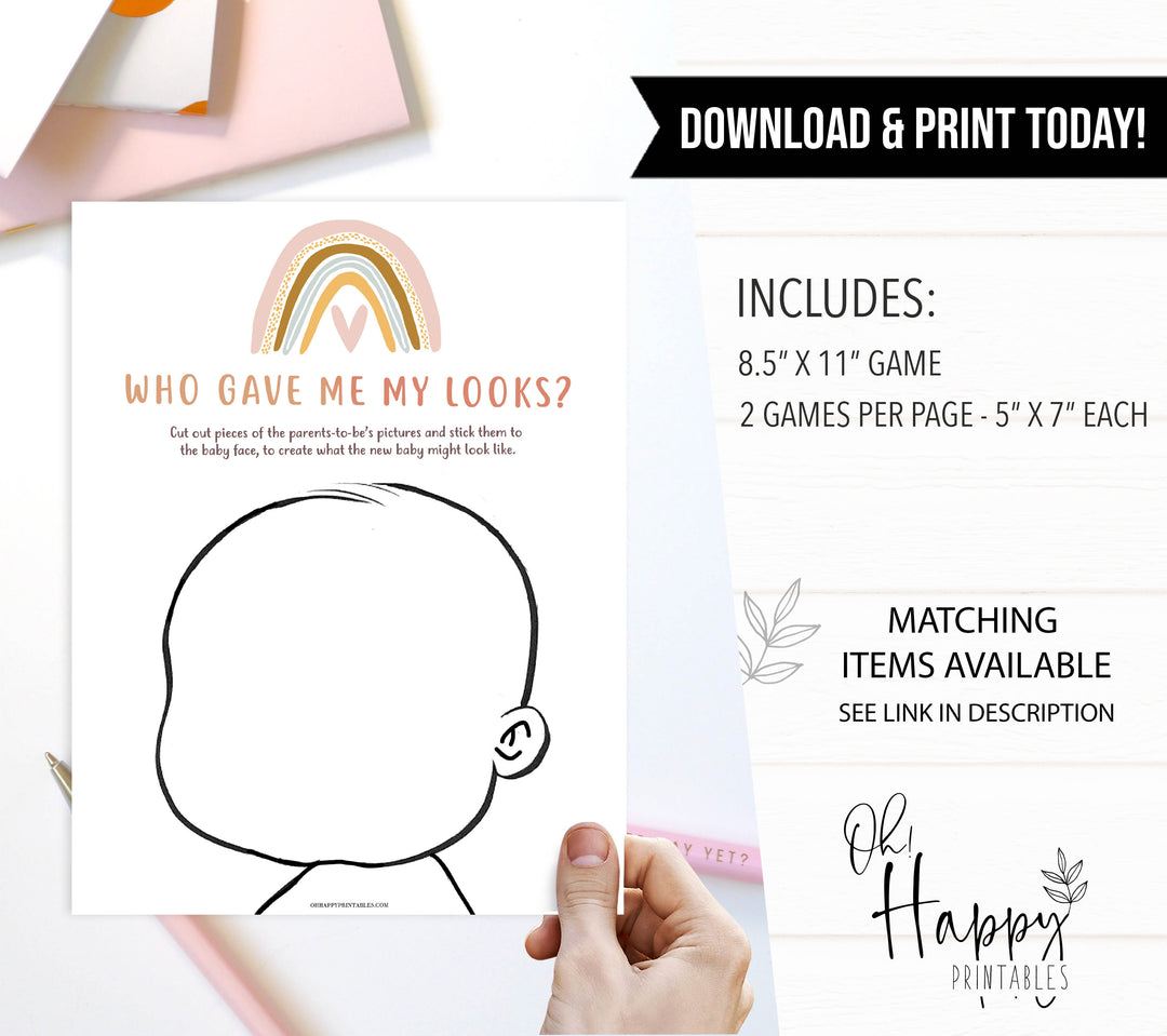 who gave me my looks baby game, Printable baby shower games, boho rainbow baby games, baby shower games, fun baby shower ideas, top baby shower ideas, boho rainbow baby shower, baby shower games, fun boho rainbow baby shower ideas