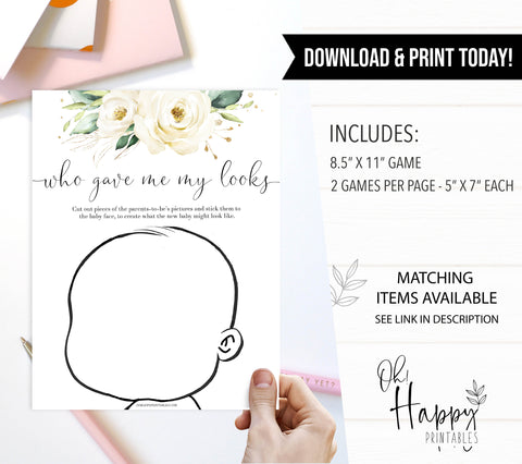 who gave me my looks game, Printable baby shower games, shite floral baby games, baby shower games, fun baby shower ideas, top baby shower ideas, floral baby shower, baby shower games, fun floral baby shower ideas