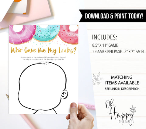 who gave me my looks game, Printable baby shower games, donut baby games, baby shower games, fun baby shower ideas, top baby shower ideas, donut sprinkles baby shower, baby shower games, fun donut baby shower ideas