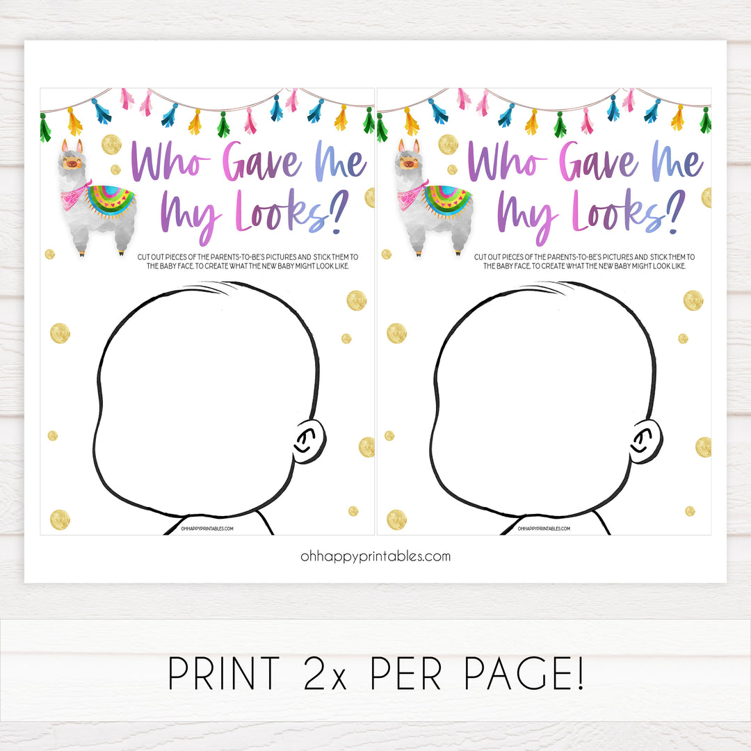 who gave me my looks, baby looks game, Printable baby shower games, llama fiesta fun baby games, baby shower games, fun baby shower ideas, top baby shower ideas, Llama fiesta shower baby shower, fiesta baby shower ideas