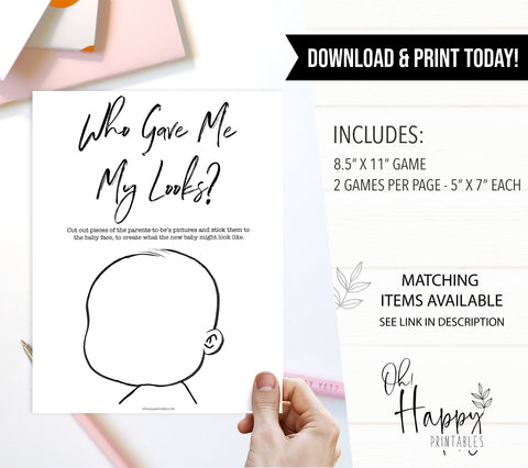 White Gender Neutral Baby Face Game, What Will Baby Look Like, Baby Face, Guess The Looks, Baby Game, Baby Face, Baby Shower Games, fun baby games, popular baby games