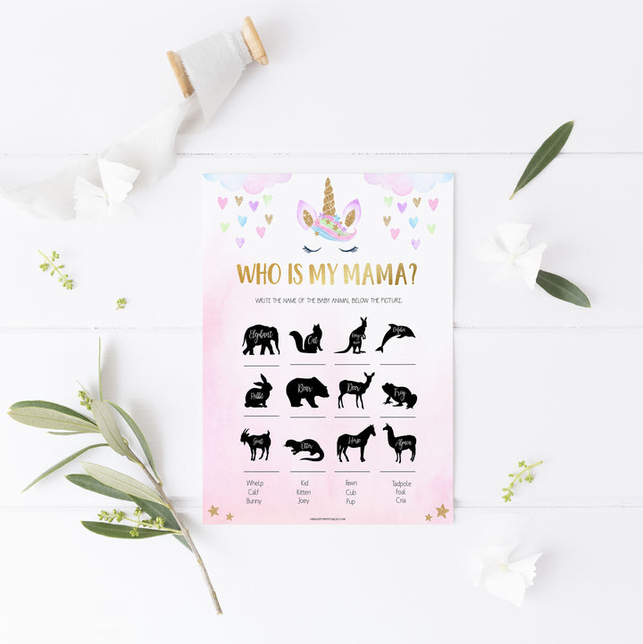who is my mama baby game, Printable baby shower games, unicorn baby games, baby shower games, fun baby shower ideas, top baby shower ideas, unicorn baby shower, baby shower games, fun unicorn baby shower ideas