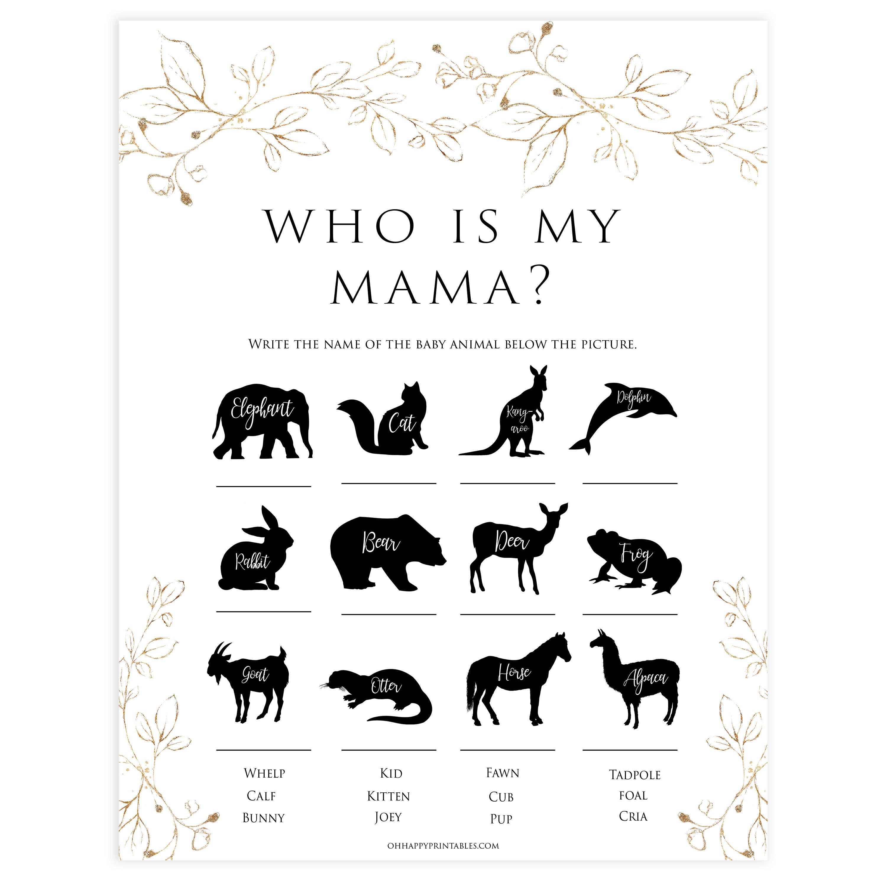 who is my mama baby game, Printable baby shower games, gold leaf baby games, baby shower games, fun baby shower ideas, top baby shower ideas, gold leaf baby shower, baby shower games, fun gold leaf baby shower ideas