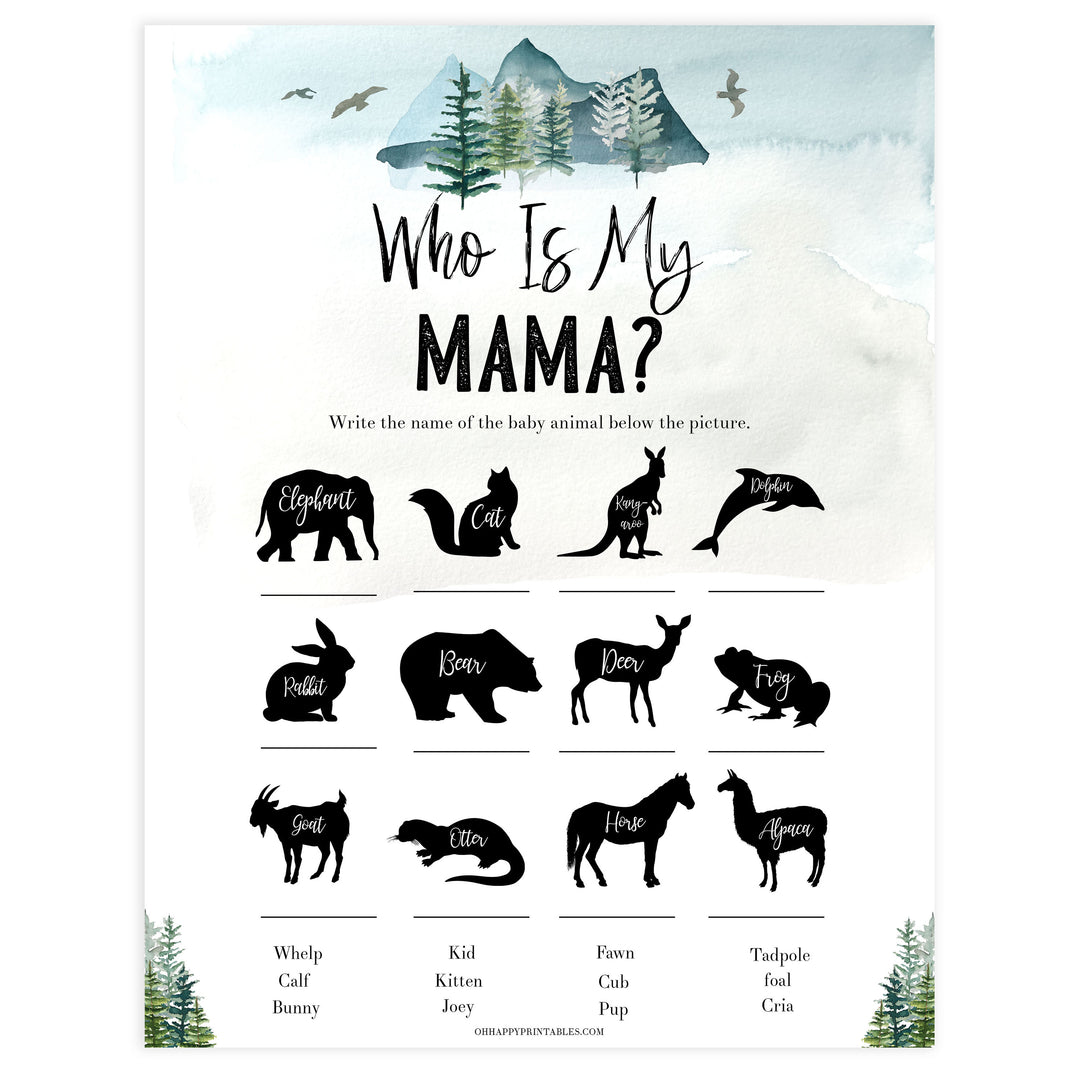 who is my mama game, Printable baby shower games, adventure awaits baby games, baby shower games, fun baby shower ideas, top baby shower ideas, adventure awaits baby shower, baby shower games, fun adventure baby shower ideas