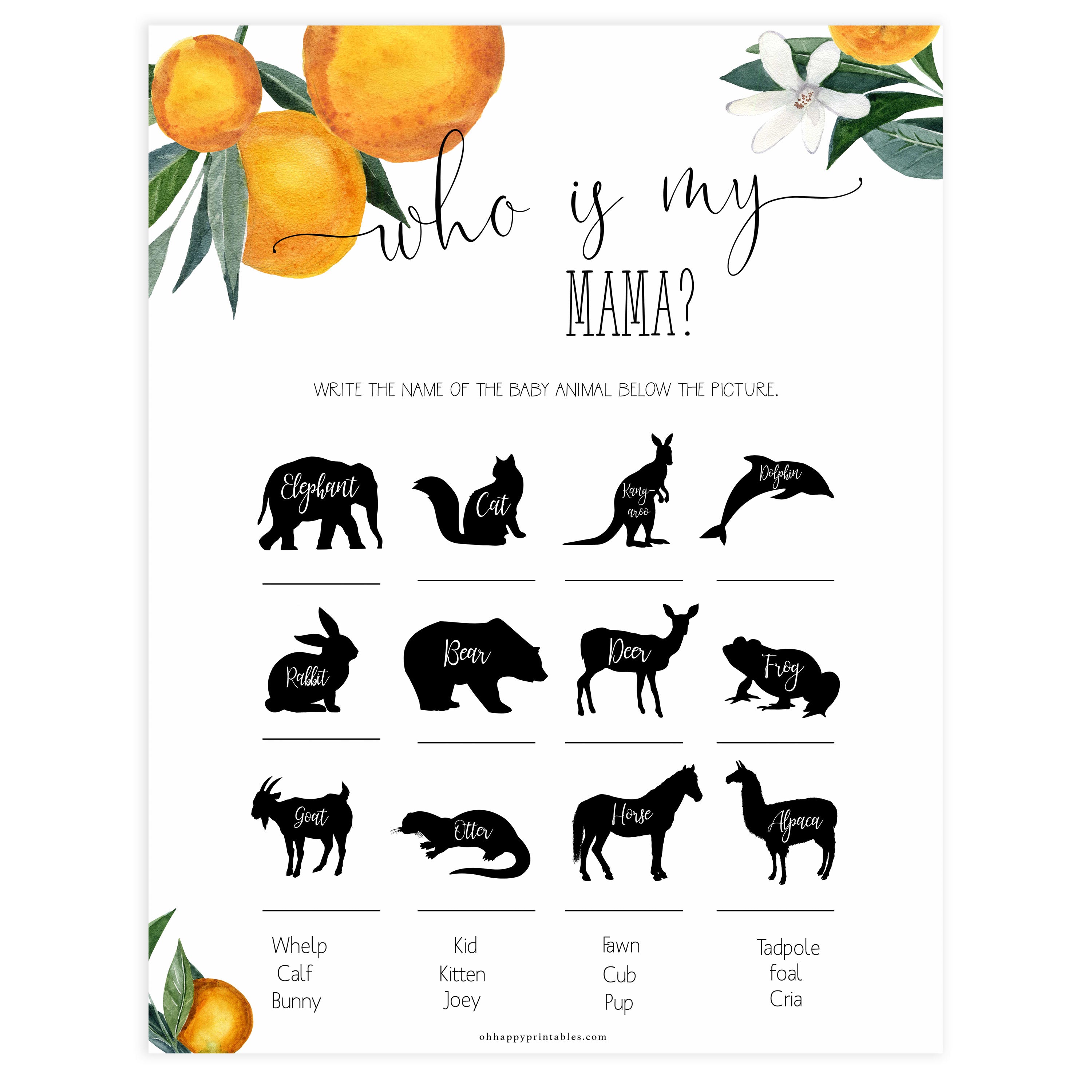 who is my mama baby shower game, Printable baby shower games, little cutie baby games, baby shower games, fun baby shower ideas, top baby shower ideas, little cutie baby shower, baby shower games, fun little cutie baby shower ideas, citrus baby shower games, citrus baby shower, orange baby shower