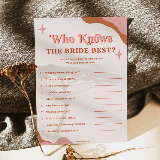 do you know the bride game, 70s retro bridal shower, retro bridal shower games, modern 70s bridal collection, 70s bridal shower, printable bridal games