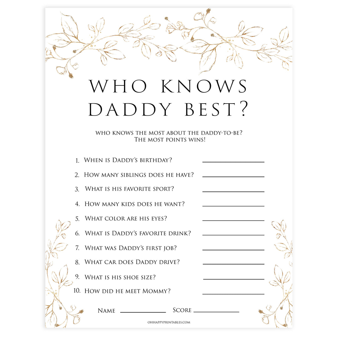 who knows daddy best baby game, Printable baby shower games, gold leaf baby games, baby shower games, fun baby shower ideas, top baby shower ideas, gold leaf baby shower, baby shower games, fun gold leaf baby shower ideas