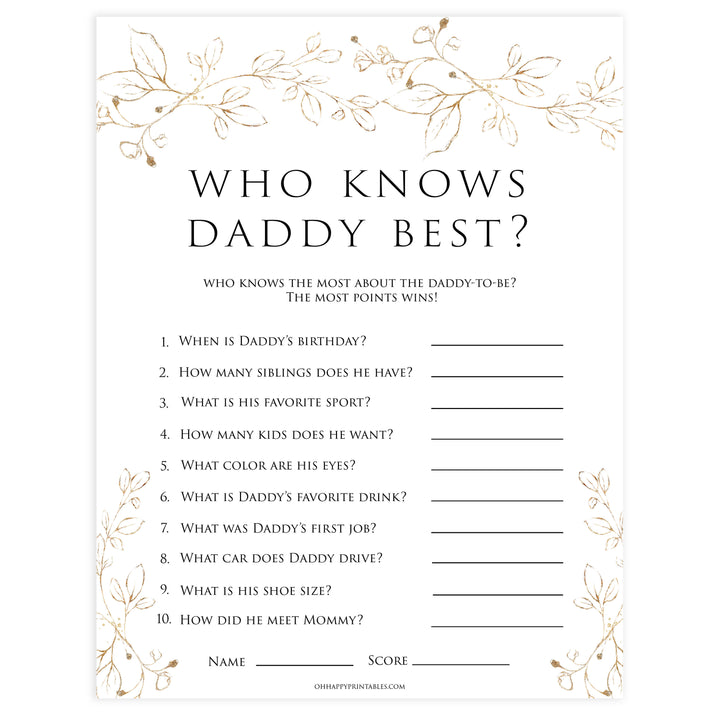 who knows daddy best baby game, Printable baby shower games, gold leaf baby games, baby shower games, fun baby shower ideas, top baby shower ideas, gold leaf baby shower, baby shower games, fun gold leaf baby shower ideas