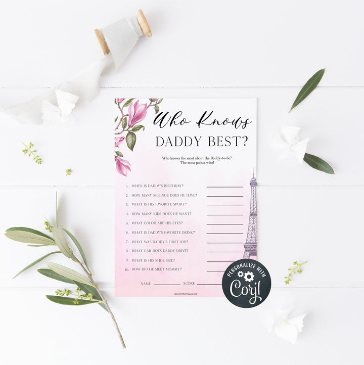 editable who knows daddy best baby game, Paris baby shower games, printable baby shower games, Parisian baby shower games, fun baby shower games