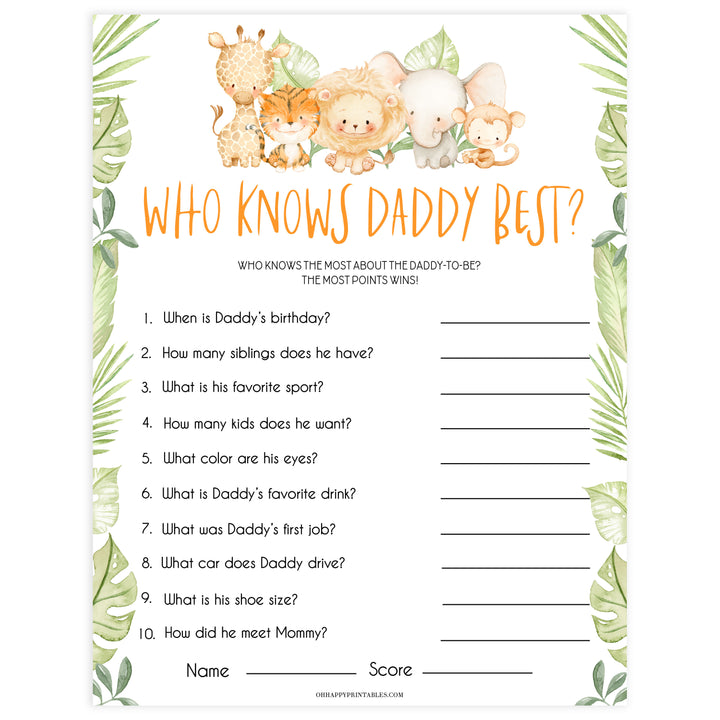 who knows daddy best game, Printable baby shower games, safari animals baby games, baby shower games, fun baby shower ideas, top baby shower ideas, safari animals baby shower, baby shower games, fun baby shower ideas