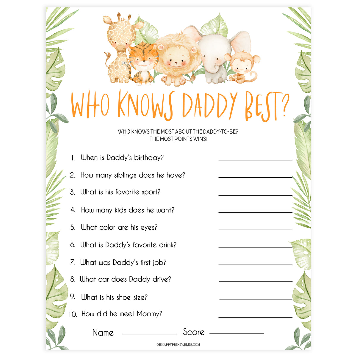 who knows daddy best game, Printable baby shower games, safari animals baby games, baby shower games, fun baby shower ideas, top baby shower ideas, safari animals baby shower, baby shower games, fun baby shower ideas