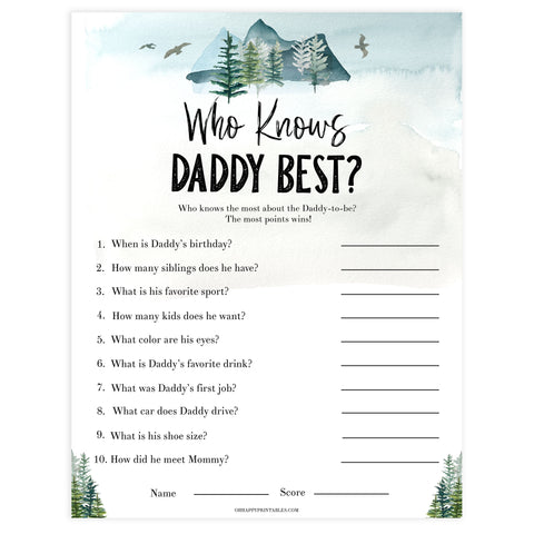 editable who knows daddy best game, Printable baby shower games, adventure awaits baby games, baby shower games, fun baby shower ideas, top baby shower ideas, adventure awaits baby shower, baby shower games, fun adventure baby shower ideas