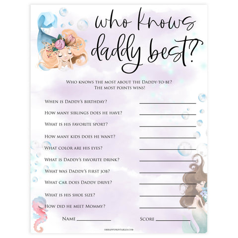 editable who knows daddy best baby game, Printable baby shower games, little mermaid baby games, baby shower games, fun baby shower ideas, top baby shower ideas, little mermaid baby shower, baby shower games, pink hearts baby shower ideas