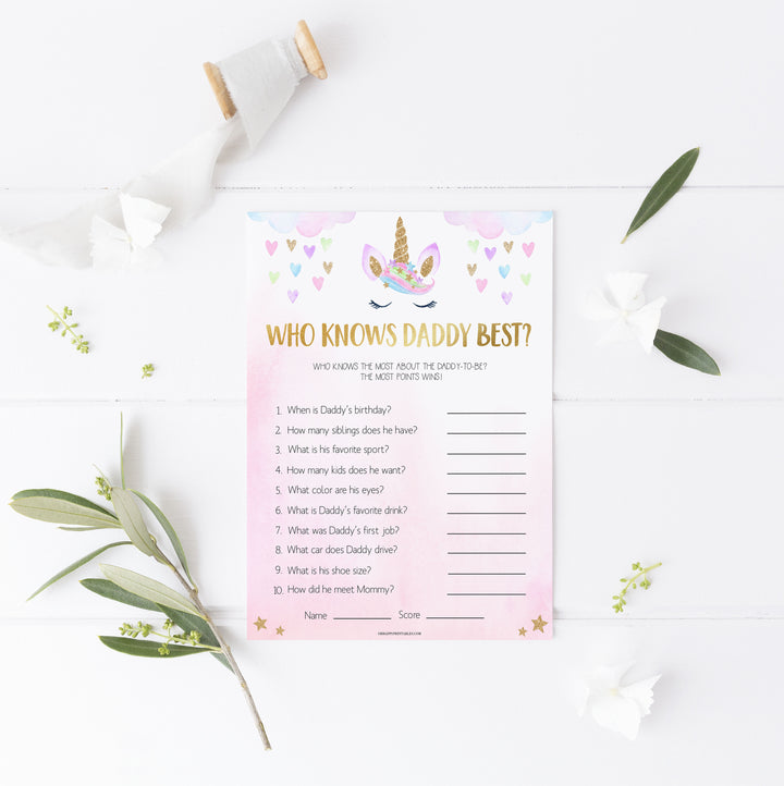 who knows daddy best game, Printable baby shower games, unicorn baby games, baby shower games, fun baby shower ideas, top baby shower ideas, unicorn baby shower, baby shower games, fun unicorn baby shower ideas