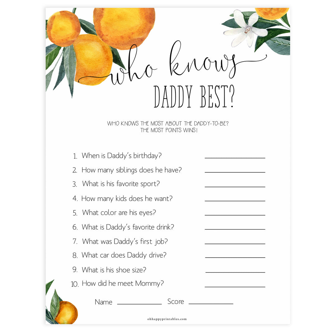 who knows daddy best game, Printable baby shower games, little cutie baby games, baby shower games, fun baby shower ideas, top baby shower ideas, little cutie baby shower, baby shower games, fun little cutie baby shower ideas, citrus baby shower games, citrus baby shower, orange baby shower