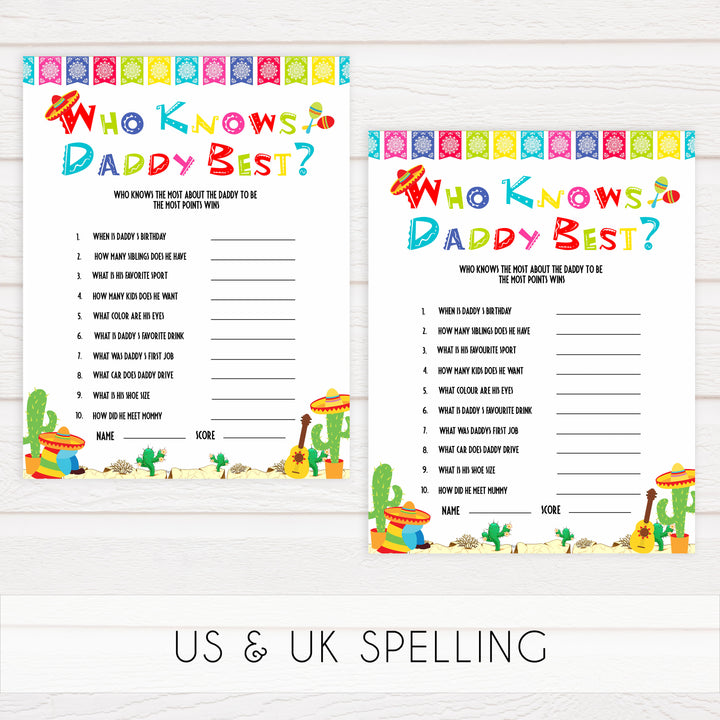 who knows daddy best game, Printable baby shower games, Mexican fiesta fun baby games, baby shower games, fun baby shower ideas, top baby shower ideas, fiesta shower baby shower, fiesta baby shower ideas