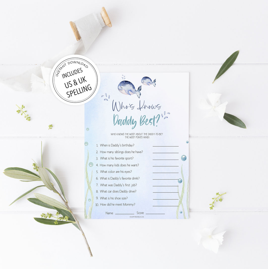 who knows daddy best game, Printable baby shower games, whale baby games, baby shower games, fun baby shower ideas, top baby shower ideas, whale baby shower, baby shower games, fun whale baby shower ideas